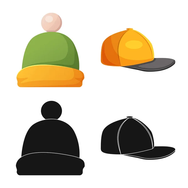모자와 모자 아이콘의 벡터 디자인입니다. 헤드 기어와 액세서리 재고 벡터 일러스트 레이 션의 컬렉션. — 스톡 벡터