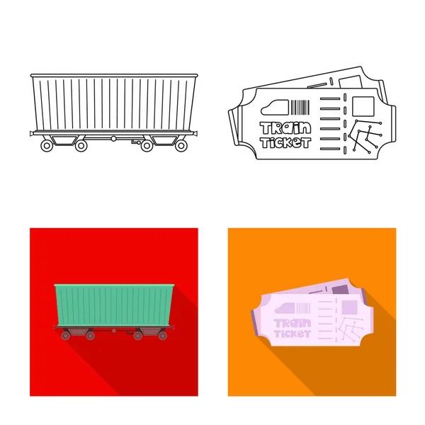 Geïsoleerde object van trein en station teken. Set van trein en ticket vector pictogram voor voorraad. — Stockvector