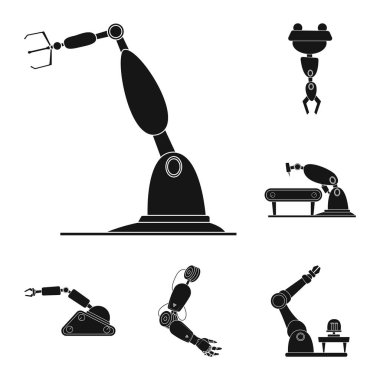 Robot ve fabrika simge vektör tasarımı. Web için robot ve uzay hisse senedi simgesi kümesi.