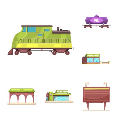 Tren ve İstasyonu simge vektör Illustration. Hisse senedi için tren ve bilet vektör simge kümesi.