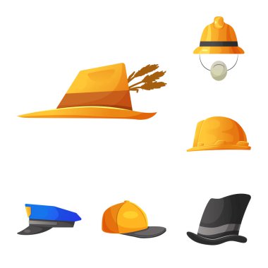 Şapkalar ve kap logo vektör Illustration. Şapkalar ve hisse senedi için aksesuar vektör ikon koleksiyonu.