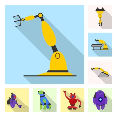 Robot ve fabrika logo vektör Illustration. Hisse senedi için robot ve uzay vektör simge topluluğu.