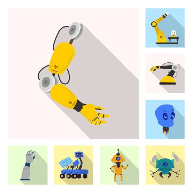 Robot ve fabrika işareti vektör Illustration. Robot ve uzay hisse senedi vektör çizim topluluğu.
