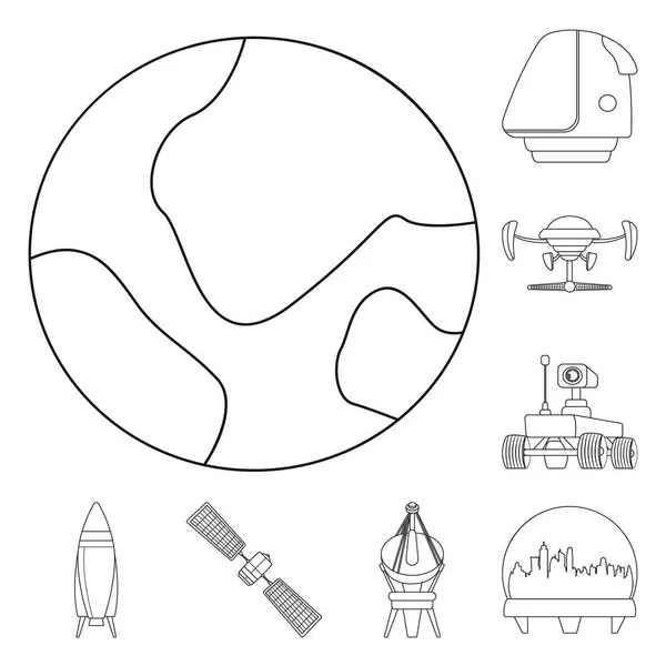 Projeto vetorial de marés e sinal de espaço. Conjunto de marcas e planeta símbolo de estoque para web . — Vetor de Stock