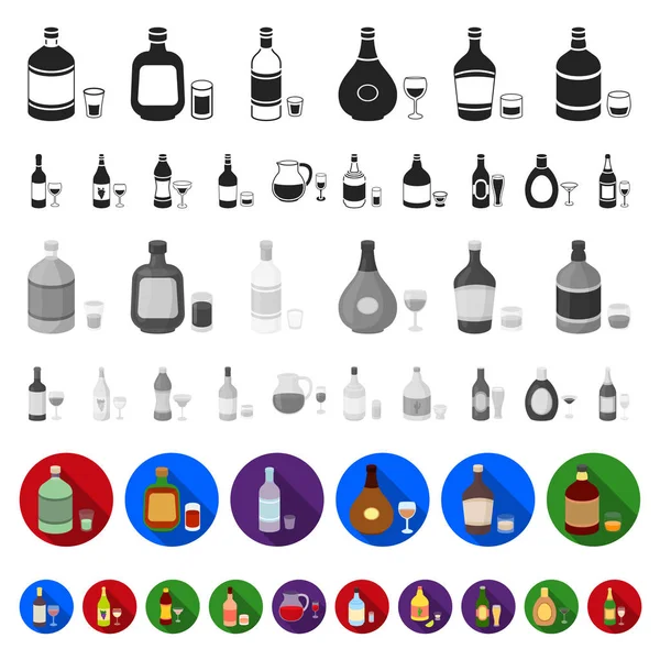 Rodzaje alkoholu płaski ikony w kolekcja zestaw do projektowania. Alkohol butelek wektor symbol akcji web ilustracji. — Wektor stockowy