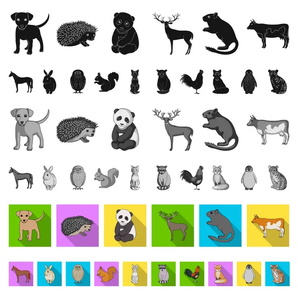 Animais realistas ícones planos em coleção de conjuntos para design. Animais selvagens e domésticos símbolo vetorial ilustração web . —  Vetores de Stock