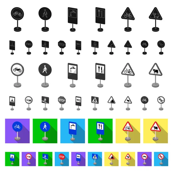 Различные типы дорожных знаков плоские иконки в наборе коллекции для дизайна. Предупреждающие и запрещающие знаки векторные символы . — стоковый вектор