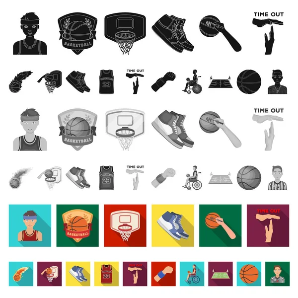 Basketball and attributes flat icons in set collection for design.Basketball player and equipment vector symbol stock web illustration. — Stock Vector