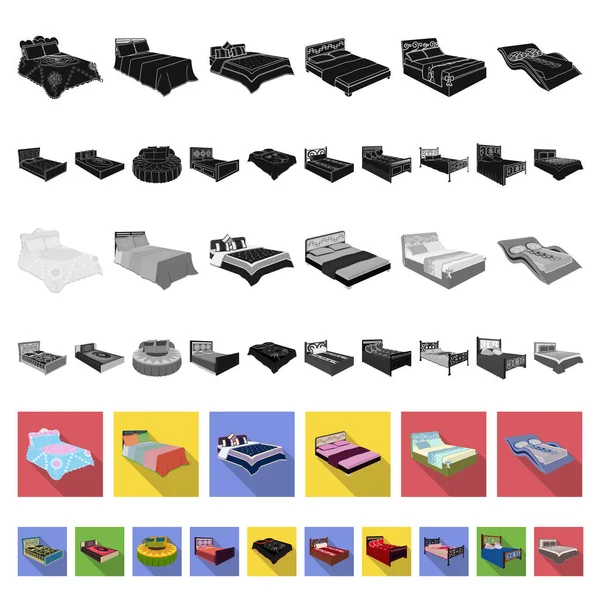 Diferentes camas iconos planos en la colección de conjuntos para el diseño. Muebles para dormir vector isométrico símbolo stock web ilustración . — Vector de stock