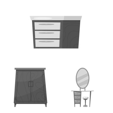 Mobilya ve daire simgesi yalıtılmış nesne. Mobilya ve ev hisse senedi simgesi için web topluluğu.