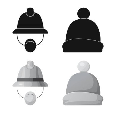 Şapkalar ve kap simge vektör çizim. Şapkalar ve hisse senedi için aksesuar vektör simge kümesi.