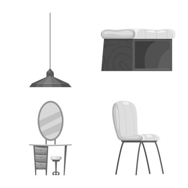 Vektör tasarım mobilya ve daire sembolü. Mobilya ve ev hisse senedi simgesi için web topluluğu.