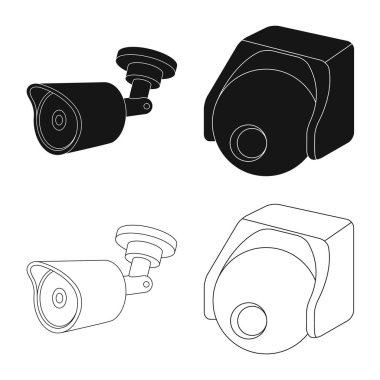 Cctv kamera simgesi vektör tasarımı. Web için cctv ve sistem hisse senedi simgesi kümesi.