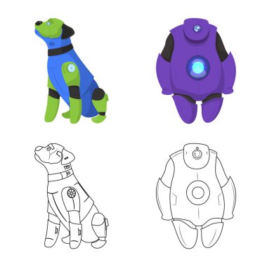 Robot ve fabrika simge vektör Illustration. Hisse senedi için robot ve uzay vektör simge topluluğu.