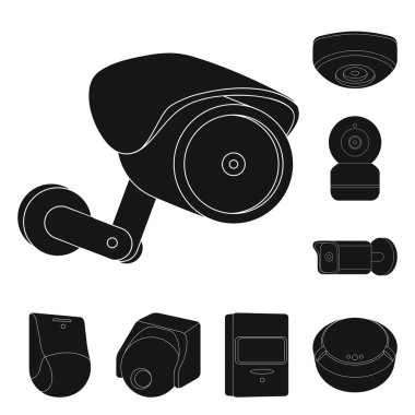 Cctv ve kamera işareti yalıtılmış nesne. Hisse senedi için cctv ve sistem vektör simge kümesi.