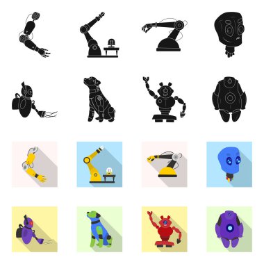 Robot ve fabrika simge vektör Illustration. Robot ve uzay hisse senedi vektör çizim topluluğu.