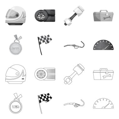 Araba ve ralli işareti yalıtılmış nesne. Araba ve yarış hisse senedi vektör çizim topluluğu.