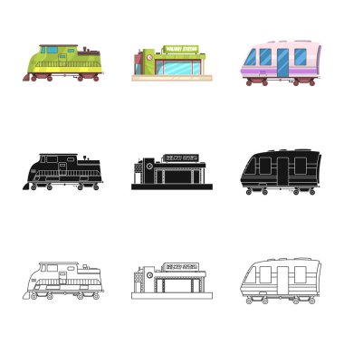 Tren ve İstasyonu simge vektör Illustration. Hisse senedi için tren ve bilet vektör simge topluluğu.