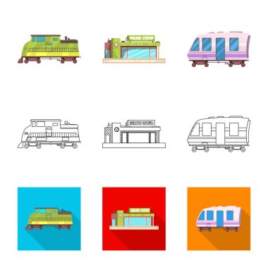 Tren ve İstasyonu simge vektör Illustration. Web için tren ve bilet hisse senedi simgesi kümesi.