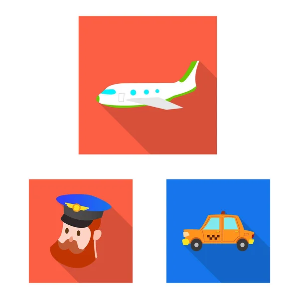 Vektordesign von Flughafen- und Flugzeugschildern. Set Flughafen und Flugzeug Vektor Icon für Lager. — Stockvektor
