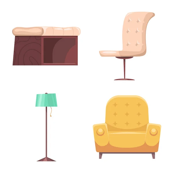 Projeto vetorial de mobiliário e ícone de apartamento. Coleção de móveis e símbolo de estoque de casa para web . — Vetor de Stock