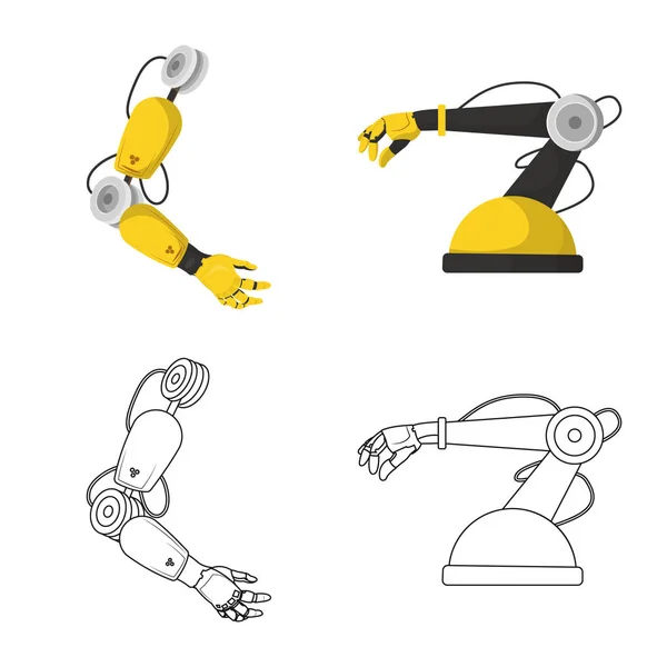 Ilustracja wektorowa robota i fabryka ikona. Kolekcja ikony wektor robota i miejsca w magazynie. — Wektor stockowy