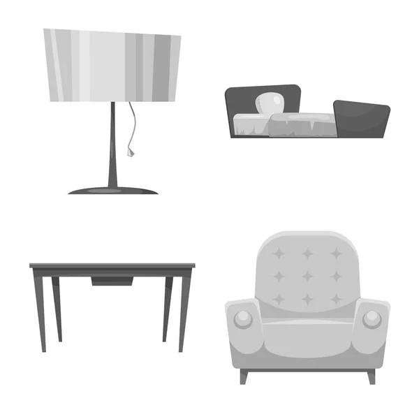 Изолированный предмет мебели и логотип квартиры. Коллекция мебели и векторных иллюстраций для дома . — стоковый вектор