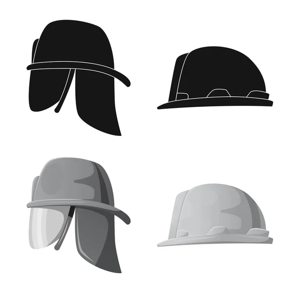 Ilustración vectorial del casco y el símbolo de la tapa. Conjunto de casco y accesorio icono de vector para stock . — Vector de stock
