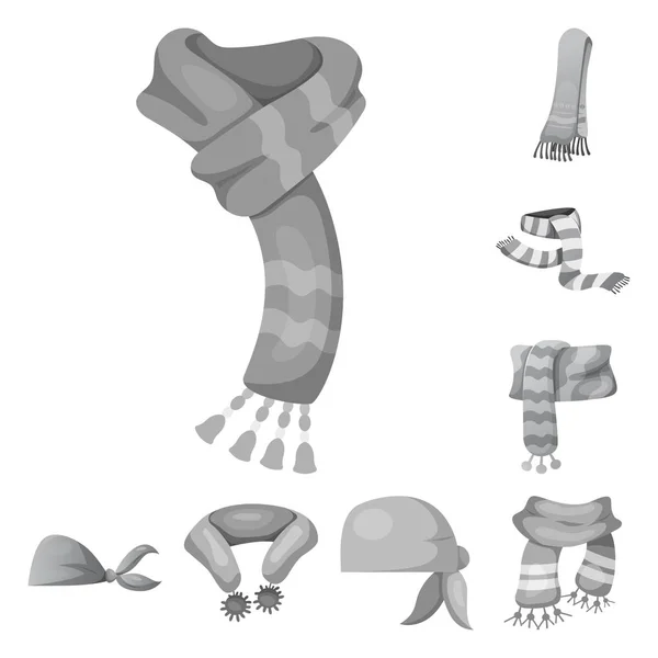 Векторная иллюстрация символа шарфа и платка. Набор векторных иконок шарфа и аксессуаров для склада . — стоковый вектор