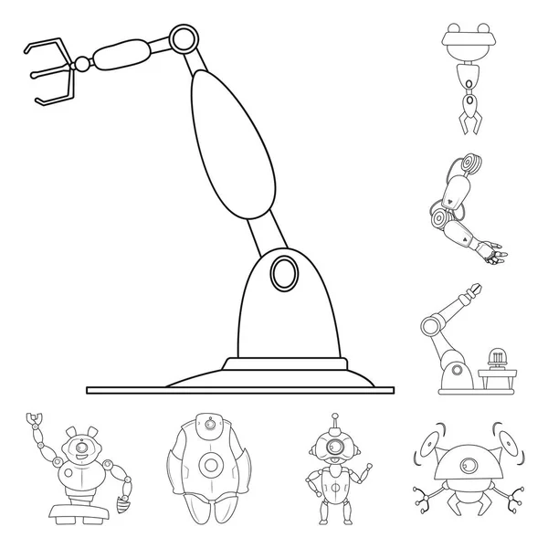 Progettazione vettoriale di robot e icona di fabbrica. Raccolta di robot e stock di spazio simbolo per il web . — Vettoriale Stock