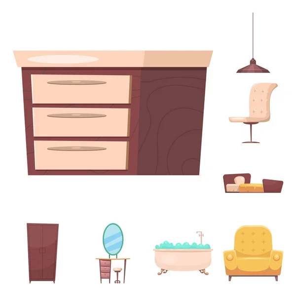 Vektor design av möbler och lägenhet tecken. Uppsättning av möbler och hem lager vektorillustration. — Stock vektor