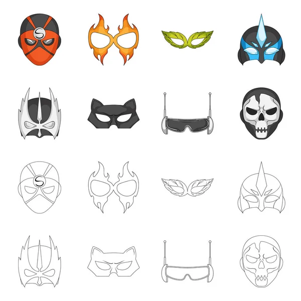 Isolerade objekt hjälte och mask-logotypen. Uppsättning av hjälte och superhjälte vektor ikon för lager. — Stock vektor