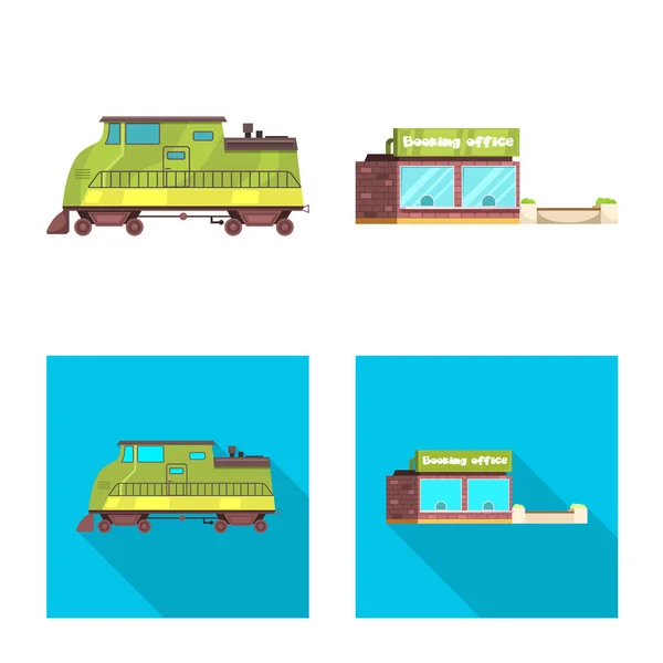 Векторный дизайн значка поезда и станции. Набор значков поезда и вектора билетов на складе . — стоковый вектор