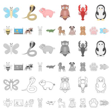 Set koleksiyonu tasarım için bir gerçekçi olmayan Karikatür hayvan simgeler. Oyuncak hayvanlar sembol stok web illüstrasyon vektör.