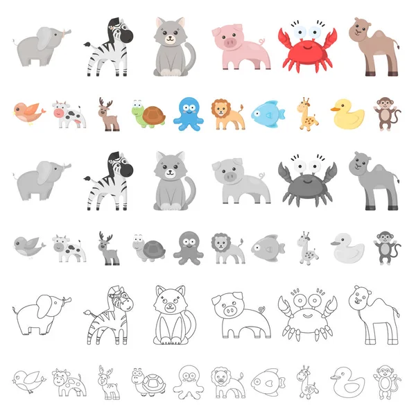 Um desenho animado ícones animais irrealistas na coleção de conjuntos para o design. Brinquedo animais símbolo vetorial web ilustração . — Vetor de Stock