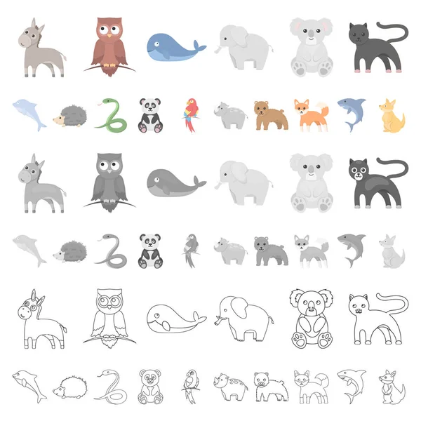 Iconos de dibujos animados de animales poco realistas en la colección de conjuntos para el diseño. Animales de juguete vector símbolo stock web ilustración . — Vector de stock