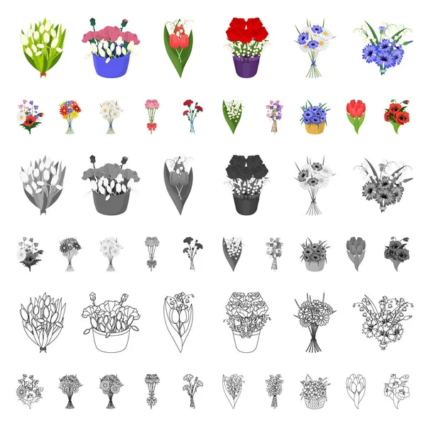 A bouquet of fresh flowers cartoon icons in set collection for design. Various bouquets vector symbol stock web illustration. — Stock Vector