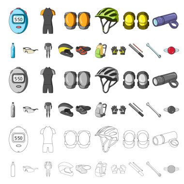 Set koleksiyonu tasarım için bisiklet kıyafeti karikatür simgeler. Bisiklet ve araç vektör simge stok web çizim.