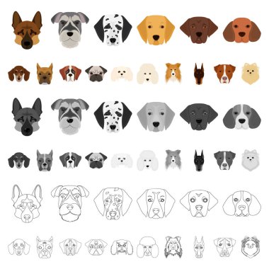 Köpek ırkları set koleksiyonu tasarım için simgeleri karikatür. Bir köpek vektör simge stok web illüstrasyon namlu.
