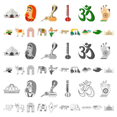 Set koleksiyonu tasarım için ülke Hindistan karikatür simgeler. Hindistan ve dönüm noktası sembol stok web illüstrasyon vektör.