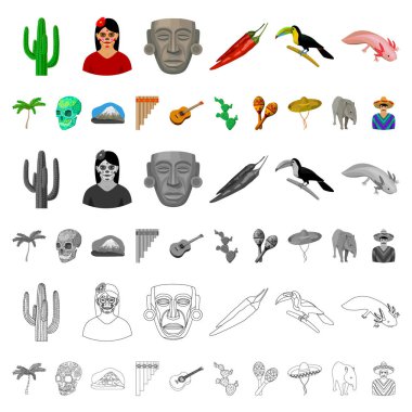 Set koleksiyonu tasarım için ülke Meksika karikatür simgeler. Meksika ve dönüm noktası sembol stok web illüstrasyon vektör.