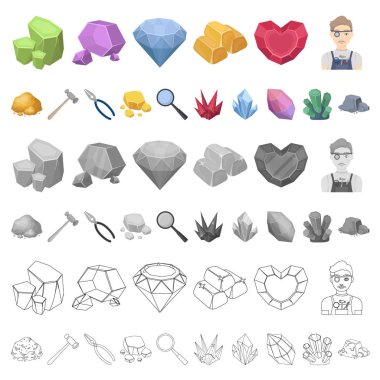 Değerli mineraller set koleksiyonu tasarım için simgeleri karikatür. Kuyumcu ve ekipman sembol stok web illüstrasyon vektör.