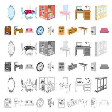 Mobilya ve iç karikatür simgeleri set koleksiyonu tasarım için. Ev mobilyası izometrik sembol stok web illüstrasyon vektör.