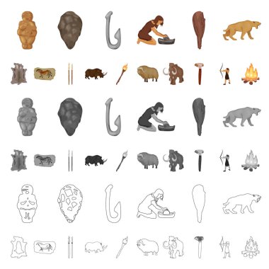 Taş Devri çizgi film kutsal kişilerin resmi içinde set koleksiyonu tasarım için hayatta. Eski insanlar sembol stok web illüstrasyon vektör.