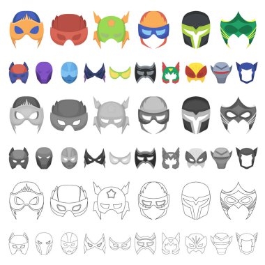 Karnaval maskesi karikatür simgeleri set koleksiyonu tasarım için. Göz ve yüz vektör simge stok web illüstrasyon maske.