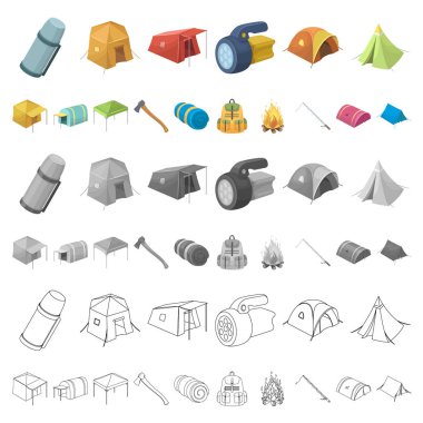 Çadır çeşitleri set koleksiyonu tasarım için simgeleri karikatür. Resimde web geçici barınak ve vektör simge stok konut.