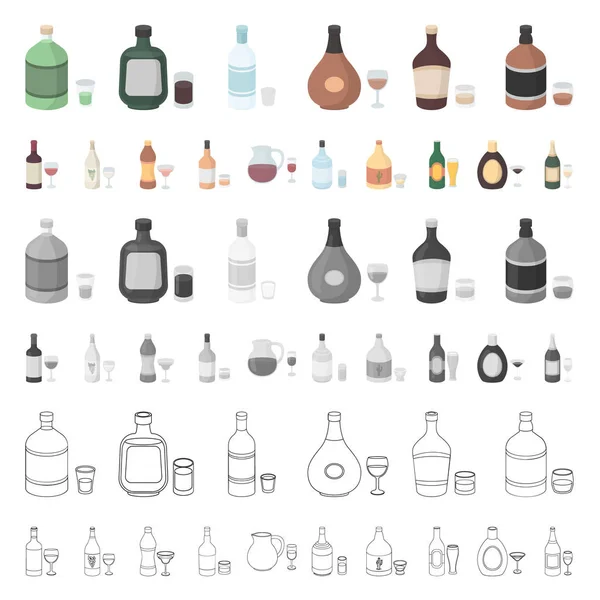 类型的酒精卡通图标集收集为设计。酒瓶矢量符号股票网页插图. — 图库矢量图片