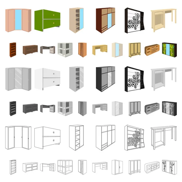 Иконки мебели для спальни в коллекции наборов для дизайна. Иллюстрация современной деревянной мебели . — стоковый вектор