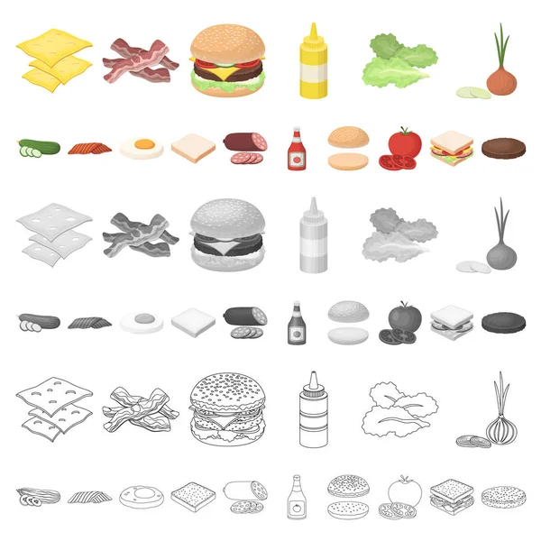 Burger et ingrédients icônes de dessin animé dans la collection ensemble pour le design. Burger cuisson vecteur symbole stock web illustration . — Image vectorielle