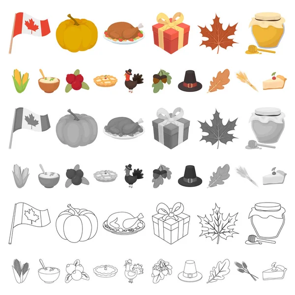 Canada Thanksgiving Day icônes de bande dessinée dans la collection ensemble pour le design. Illustration Web du Canada et du symbole vectoriel Tradition . — Image vectorielle
